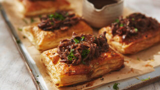 Beef Brisket With Red Onion And Ale Puff Pastry Tart