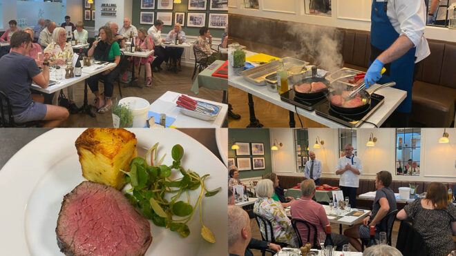 a selection from the steak masterclass including customers, colleagues and steaks with their sides