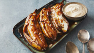 Treacle Toffee Roasted Bananas With Rum Whipped Cream