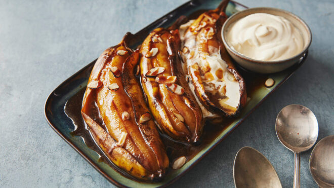 Treacle Toffee Roasted Bananas With Rum Whipped Cream