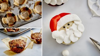 Father Christmas Cupcakes decorated as Father Christmas in icing