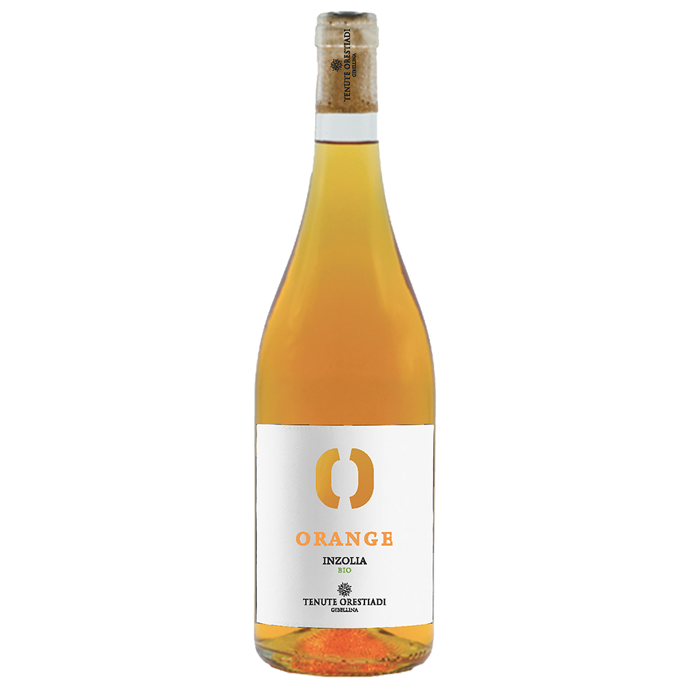 Bottle of Tenute Orestiadi Orange Inzolia Organic Wine.